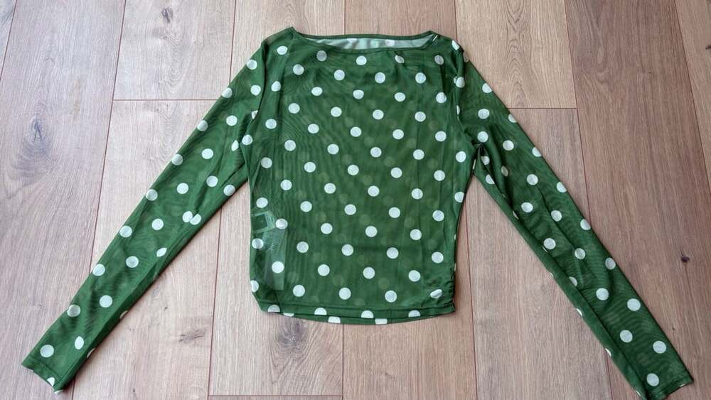 SHEIN Polka Dot Mesh Long Sleeve Top Size S Green
